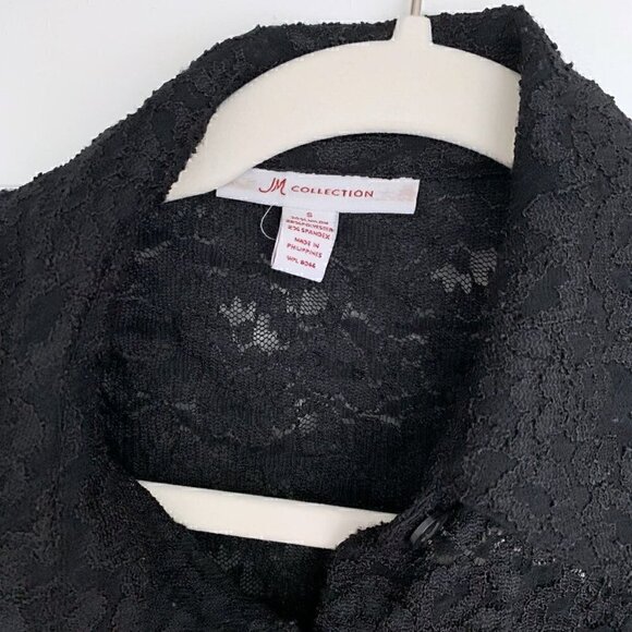 JM Collection Women Black Lace Button Down Scallop Hem Shirt, size Small - Picture 6 of 9